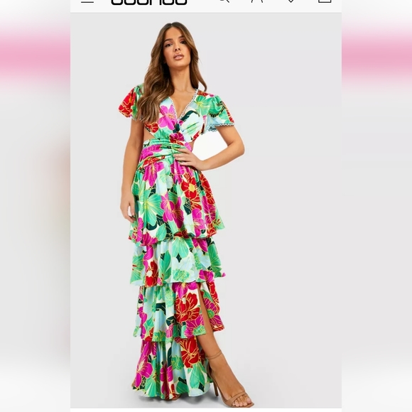 PRINTED RUFFLE TIERED CUT OUT MAXI DRESS - Picture 2 of 2